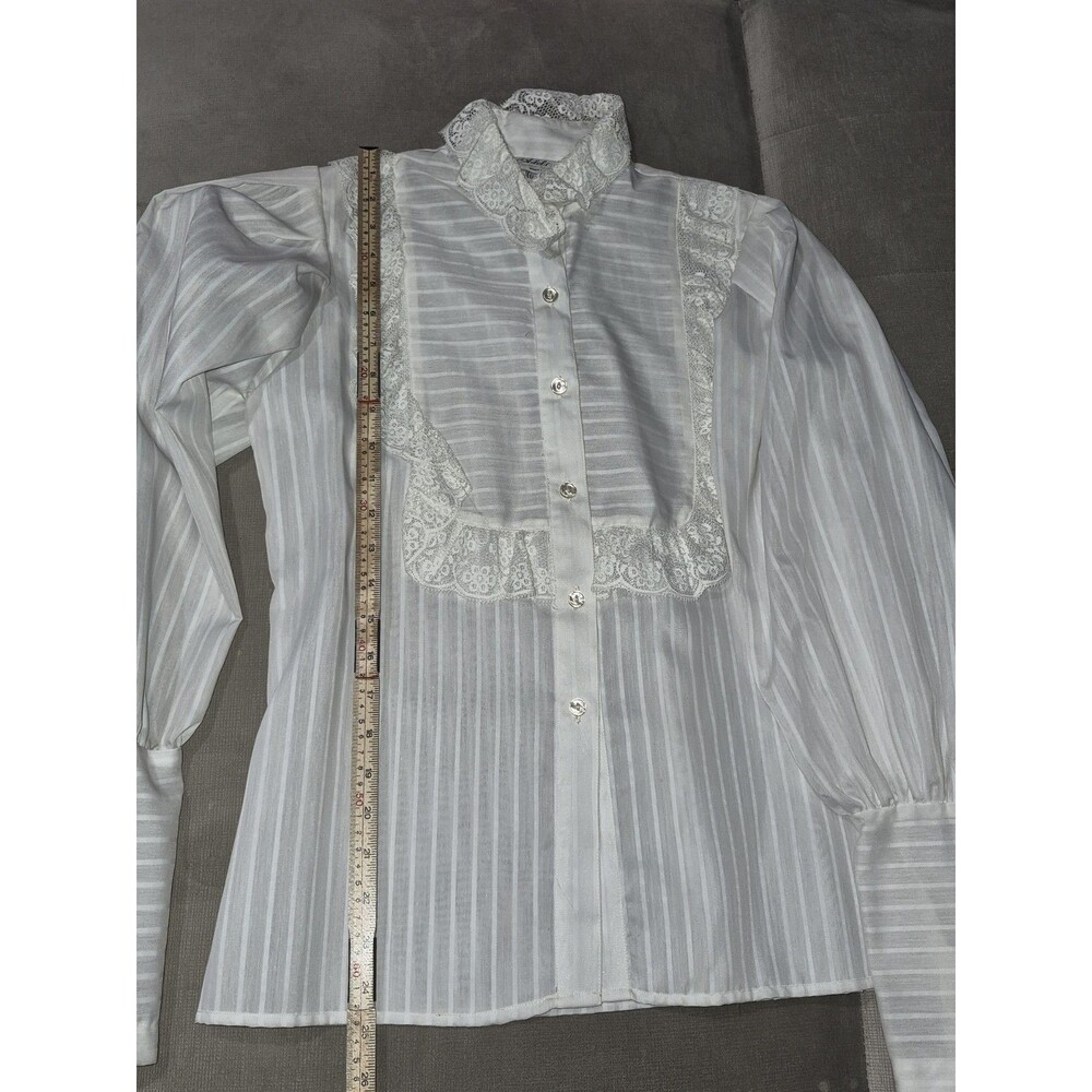 Vintage 70s Victorian Prairie Lace Blouse Neiman Marcus ILGWU White Sheer Top 8 - Picture 12 of 16